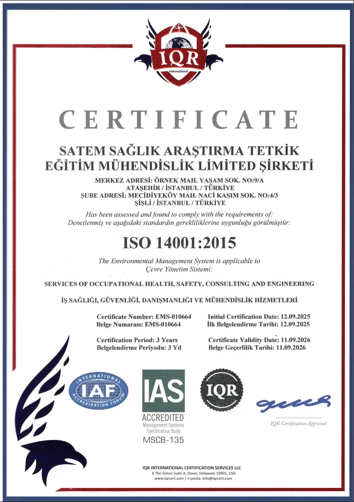 ISO 14001:2015 Kalite Sertifikamız