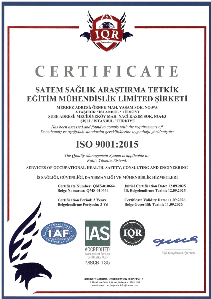 ISO 9001:2015 Kalite Sertifikamız