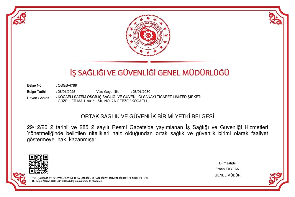 Gebze OSGB Yetki Belgemiz