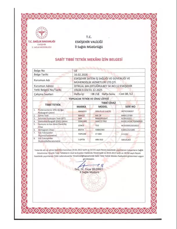 Eskişehir Sabit Tıbbi Tetkik Mekanı Yetki Belgemiz